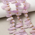 Natural Kunzite Beads Strands, Nuggets, Top Drilled, with Seed Beads, 10~28x4~12x4~8mm, Hole: 0.9mm, about 42~56pcs/strand, 15.16''~15.55''(38.5~39.5cm)(G-P604-A26-01)