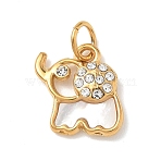 304 Stainless Steel Pendants, with Crystal Rhinestone and Shell, Small Animal Series, Elephant Charms, Golden, 16.5x13x3.5mm, Hole: 4.5mm(STAS-C180-03G)