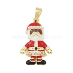 Christmas Brass Micro Pave Cubic Zirconia Pendants, Santa Claus, with Plastic Pearl, Golden, 21.5x14x3.8mm, Hole: 3x5mm(KK-H518-02A-G)