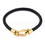 Braided Microfiber Leather Cord Bracelets, with Ion Plating(IP) 304 Stainless Steel Magnetic Clasps, Golden, 8-1/4 inch(21cm)(BJEW-P328-04G)