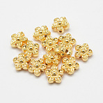 Long-Lasting Plated Alloy Beads, Real 18K Gold Plated, Flower, 9x5mm, Hole: 0.5mm(X-PALLOY-F192-04G)