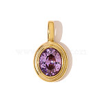 304 Stainless Steel Micro Pave Cubic Zirconia Pendants, Oval Charms, Ion Plating(IP), Real 18K Gold Plated, Purple, 23x13mm(STAS-OY007-58G)