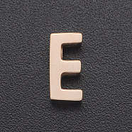 201 Stainless Steel Charms, for Simple Necklaces Making, Laser Cut, Letter, Rose Gold, Letter.E, 8x4x3mm, Hole: 1.8mm(STAS-R109-JA433-E-3)