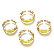 Brass Enamel Cuff Rings, Open Rings, Word, Real 18K Gold Plated, Long-Lasting Plated, Yellow, US Size 6, Inner Diameter: 17mm(RJEW-C100-30G-E)