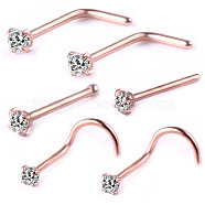 6Pcs 6 Style Clear Cubic Zirconia Nose Studs, 316 Surgical Stainless Steel Fishtail & L-shape & Nose Bone Rings, Nose Piercing Jewelry for Women, Rose Gold, 7~8mm, Pin: 0.8mm, 1Pc/style(AJEW-PW0005-21RG)