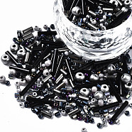 Glass Seed Beads, Mixed Style, Mixed Shapes, Black, 1~7x2~4mm, Hole: 0.7~1mm, about 450g/pound(SEED-S056-010)