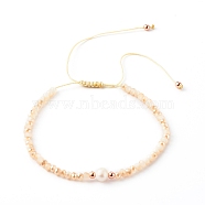 Adjustable Nylon Thread Braided Bead Bracelets, with Electroplate Glass Beads, PeachPuff, Inner Diameter: 2-3/8 inch(6.1~11cm)(BJEW-JB06456-01)
