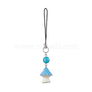 Opaque Resin Pendant Decorations, with Natural Dyed Jade, Mushroom, Light Sky Blue, 100mm(HJEW-JM01712-04)