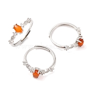 Horse Eye Natural Carnelian Adjustable Rings, Brass Clear Cubic Zirconia Ring for Women, Long-Lasting Plated, Lead Free & Cadmium Free, Platinum, Inner Diameter: 19mm(RJEW-Q817-02P-05)