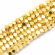 Electroplate Non-magnetic Synthetic Hematite Beads Strands, Grade AA, Long-Lasting Plated, Faceted, Cube, Golden Plated, 4x4x4mm, Hole: 0.8mm, about 96pcs/strand, 15.5 inch(G-L485-10C-G)
