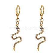 Brass Micro Pave Cubic Zirconia Huggie Hoop Earrings, Snake, Golden, 47mm, Pin: 0.8mm(EJEW-JE04215-02)