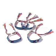 Polyester-cotton Braided Rhombus Pattern Cord Bracelet, Ethnic Tribal Adjustable Brazilian Bracelet for Women, Blue, 5-7/8~11 inch(15~28cm)(FIND-PW0013-001A-23)