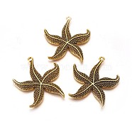 Alloy Pendants, Cadmium Free & Nickel Free & Lead Free, Starfish/Sea Stars, Antique Golden, 49x43.5x4.5mm, Hole: 2.5mm(X-PALLOY-A18886-AG-FF)