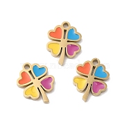 Ion Plating(IP) 316L Surgical Stainless Steel Charms, with Enamel, Clover Charm, Real 18K Gold Plated, 10.6x8x1.4mm, Hole: 1.2mm(STAS-H213-28G)