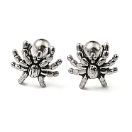 304 Stainless Steel Stud Earrings, Spider, Antique Silver, 10x10mm(EJEW-Z034-18AS)