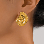 Elegant Stainless Steel Dangle Stud Earrings, Golden, Shell Shape, 30x22mm(HP3382-3)