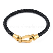 Braided Microfiber Leather Cord Bracelets, with Ion Plating(IP) 304 Stainless Steel Magnetic Clasps, Golden, 8-1/4 inch(21cm)(BJEW-P328-04G)