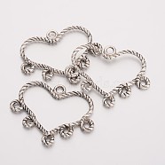 Chandelier Components, Lead Free and Cadmium Free, Valentine's Day Jewelry Ornaments, Heart Alloy Pendant, Antique Silver Color, about 29mm long,34mm wide,2mm thick,hole:2mm(EA192Y)