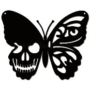 Iron Hanging Ornaments, for Home Wall Decoration, Butterfly with Skull, Matte Gunmetal Color, 239x300x1mm(AJEW-WH0286-001)