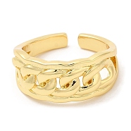 Rack Plating Brass Curb Chains Open Cuff Rings, Real 16K Gold Plated, US Size 7 1/4(17.5mm)(RJEW-R138-02G)