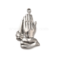 304 Stainless Steel Pendants, Prayer Gesture Charms, Stainless Steel Color, 37x21x4mm, Hole: 2mm(STAS-I694-18P)