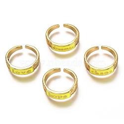 Brass Enamel Cuff Rings, Open Rings, Word, Real 18K Gold Plated, Long-Lasting Plated, Yellow, US Size 6, Inner Diameter: 17mm(RJEW-C100-30G-E)