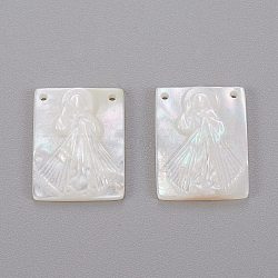 Natural White Shell Mother of Pearl Shell Pendants, Rectangle with Virgin Mary, 15.8x12x2.3mm, Hole: 0.9mm(SHEL-K004-06)