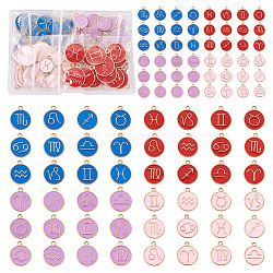 Cheriswelry 8 Sets 8 Style Alloy Enamel Pendants, Flat Round with Constellation, Mixed Color, 15~22x12~18x2mm, Hole: 1.5mm, 1Set/Style(ENAM-CW0001-04)