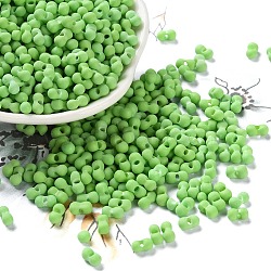 Rubberized Style Glass Seed Beads, Peanut, Lime Green, 6~6.5x3~3.5x3~3.5mm, Hole: 1mm, about 4500pcs/pound(SEED-Z003-01B)