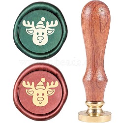 Wax Seal Stamp Set, Sealing Wax Stamp Solid Brass Head,  Wood Handle Retro Brass Stamp Kit Removable, for Envelopes Invitations, Gift Card, Deer Pattern, 83x22mm(AJEW-WH0208-579)