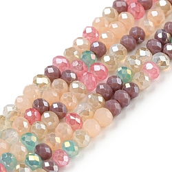 Electroplate Opaque Glass Beads Strands, AB Color Plated, Faceted Rondelle, Colorful, 3x2mm, Hole: 0.8mm, about 186~193pcs/strand, 17.13 inch~17.32 inch(43.5cm~44cm)(GLAA-T006-07-A10)