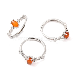 Horse Eye Natural Carnelian Adjustable Rings, Brass Clear Cubic Zirconia Ring for Women, Long-Lasting Plated, Lead Free & Cadmium Free, Platinum, Inner Diameter: 19mm(RJEW-Q817-02P-05)