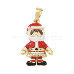 Christmas Brass Micro Pave Cubic Zirconia Pendants, Santa Claus, with Plastic Pearl, Golden, 21.5x14x3.8mm, Hole: 3x5mm(KK-H518-02A-G)