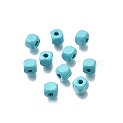 Spray Painted Wooden Beads, Cube, Cyan, 6x6x6mm, Hole: 1.6~2mm(WOOD-P021-01A-26)