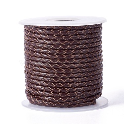 Braided Cowhide Cord, Leather Jewelry Cord, Jewelry DIY Making Material, with Spool, Coconut Brown, 3.3mm, 10yards/roll(WL-I005-A09)
