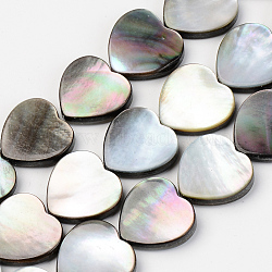 Natural Black Lip Shell Beads Strands, Heart, 15x15.5x3mm, Hole: 0.9mm, about 27pcs/Strand, 15.55 inch(39.5cm)(X-SSHEL-Q298-11A)