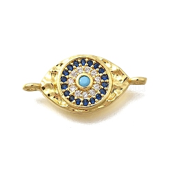 Brass Micro Pave Blue & Clear Cubic Zirconia Eye Connector Charms, with Synthetic Turquoise, Lead Free & Cadmium Free, Rack Plating, Real 18K Gold Plated, 9.5x19.5x3.5mm, Hole: 1.3mm(KK-D295-24G)