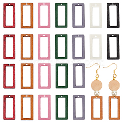 140Pcs 7 Colors Wood Pendants, Dyed, Hollow Rectangle Charms, Mixed Color, 30.5~31x14.5~15x2.5~3mm, Hole: 1.5mm, 20pcs/color(WOOD-NB0002-29)