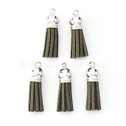 Faux Suede Tassel Pendant Decorations, with CCB Plastic Cord Ends, Platinum, 33~35x10mm, Hole: 2.5mm(X-FIND-R095-031P)