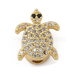 Brass Micro Pave Clear Cubic Zirconia Beads, Tortoise, Real 18K Gold Plated, 13x11x5.5mm, Hole: 2.5mm(KK-M300-02G-02)