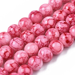 Baking Painted Glass Beads Strands, Swirl Glass Beads, Round, Deep Pink, 8~8.5mm, Hole: 1.5mm, about 105pcs/strand, 31.8 inch(80.7cm)(X-DGLA-S115-8mm-S76)