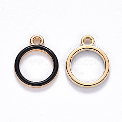 Alloy Enamel Pendants, Round Ring, Light Gold, Black, 16x13x2mm, Hole: 1.8mm(ENAM-S121-086C)