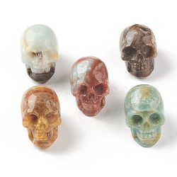 Halloween Natural Flower Amazonite Home Decorations, Skull Figurine Display Decoration, 38x24x25~28mm(G-F737-01)