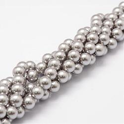 Shell Pearl Beads Strands, Grade A, Round, Gray, 6mm, Hole: 1mm, about 62pcs/strand, 16 inch(BSHE-L026-05-6mm)