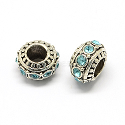 Alloy Rhinestone European Beads, Rondelle Large Hole Beads, Aquamarine, 11x7mm, Hole: 4.5mm(MPDL-R036-01I)