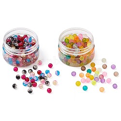 Transparent Frosted Glass Beads and Two Tone Crackle Glass Beads, Round, Mixed Color, 8mm, Hole: 1~1.6mm, 400pcs/set(FGLA-CD0001-01)
