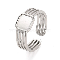 Non-Tarnish 304 Stainless Steel Pad Ring Settings, Open Cuff Ring, Square, Stainless Steel Color, Tray: 6x6mm, 8x8mm(RJEW-F160-04P)