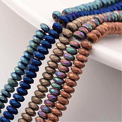 Electroplate Non-magnetic Synthetic Hematite Bead Strands, Frosted, Rondelle, Mixed Color, 4x3mm, Hole: 1mm, about 130pcs/strand, 15.7 inch(G-F300-48B)