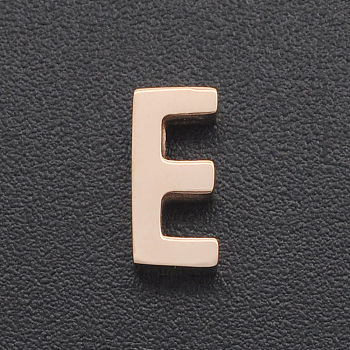 201 Stainless Steel Charms, for Simple Necklaces Making, Laser Cut, Letter, Rose Gold, Letter.E, 8x4x3mm, Hole: 1.8mm