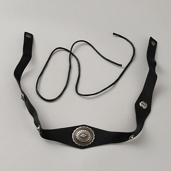 Middle Ages Retro Imitation Leather Viking Headbands, with Alloy Finding for Party Festival Cosplay, Black, 530x32x6mm
